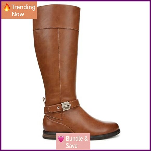 Women's Knee High Riding Boots Wide Calf Faux Leather 3/4 Heel - Picture 7 of 8